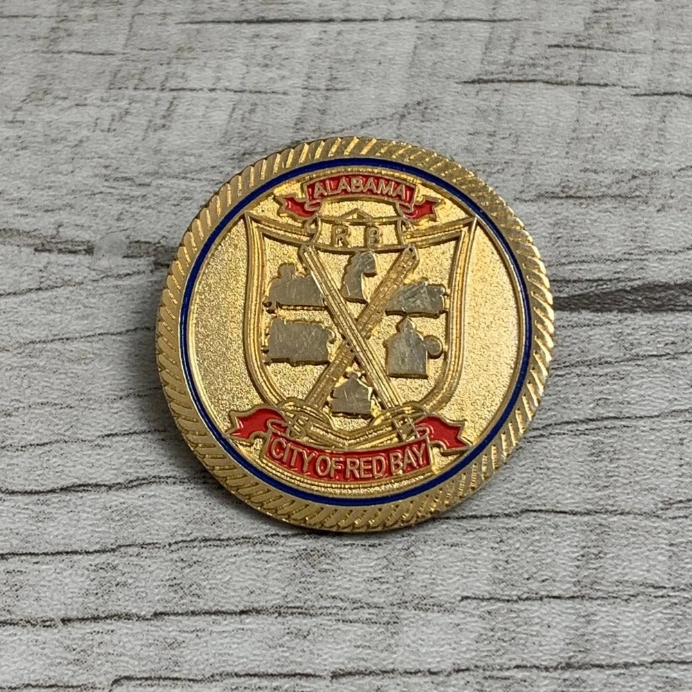 City of Red Bay Alabama Lapel Pin Gold Tone Enamel Crest Union Made souvenir